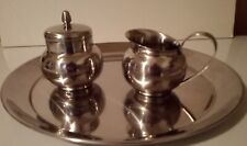 Vintage Oneida 18/8 Stainless Sugar Bowl w/Lid, Creamer and Serving Platter picture