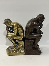 VINTAGE RODIN THE THINKER 7'.5” THINKING MAN BRASS Bronze FINISH METAL BOOKENDS picture