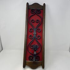 Vintage Mid Century Gothic Wood Metal Candle Holder Sconce Red Velvet picture