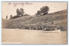 1906 Creek Boat Hilda Boy Child Port Dover Ontario Canada RPPC Photo Postcard picture