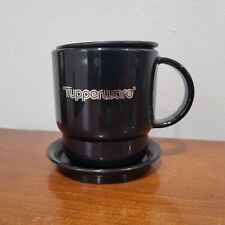 Vintage Tupperware Melamine Black Coffee Mugs Microwavable 9oz Saucer and Lid picture