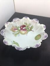 Vtg German Made Berry Bowl Hand Painted Fruit Purple Scalloped Edge 10.5” X 3.5” picture
