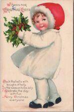 Vintage 1910s WOLF Christmas Postcard Girl / Holly - Artist-Signed CLAPSADDLE picture