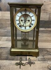 Ansonia Regulator Mantel Clock Pendulum Brass Glass w/ Keys picture