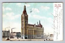 Milwaukee, WI-Wisconsin, City Hall Clock Tower Antique c1906, Vintage Postcard picture