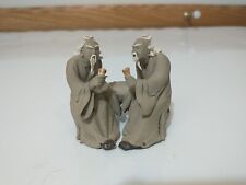 Mudman Figurine Chinese Bonsai Clay Figurine Two Men At Table Hand Crafted VTG picture