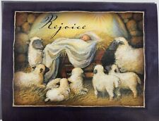 1 LANG Linen Glitter Christmas Card Envelope Stamp REJOICE Sheep Manger S Winget picture
