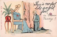 1906 Comic PC-Elderly Man Kneeling Before Pretty Lady-No Fool Like An Old Fool picture