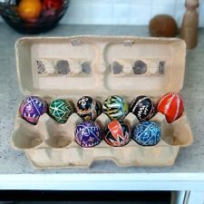 Hand Painted Pysanky Chicken Eggs Set Of 9 Vintage Yolk Filled picture