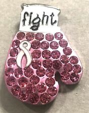 Fight Breast Cancer Rhinestone Boxing Glove Silver Tone Metal Pin EUC picture