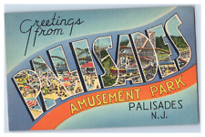 Linen Postcard Greetings from the Palisades Amusement Park Large Block Letters picture