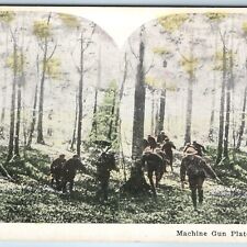 c1910s WWI Europe War Machine Gun Platoon Advancing Woods Forest Stereoview V46 picture