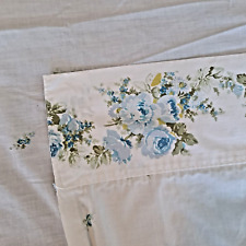 Vintage Sears Roebuck Queen Flat Sheet Perma Prest Percale Blue Rose Flowers picture