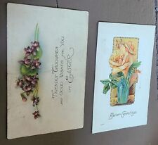 2 Antique 1909-1924 Easter Greetings Postcards Violets Roses picture