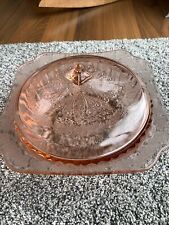 Vintage 1930s Jeannette Adam Pink Depression Glass Covered Casserole Dish w/ Lid picture