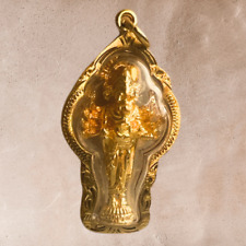  Vintage Gold Vermeil Amulet: Vishnu with His Cobra Sheshnag - Five-Headed Snake picture
