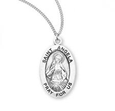 Patron Saint Angela Elegant Oval Sterling Silver Medal Size 0.9in x 0.6in picture