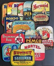 1930-40 Lot of 15 Sardine Labels. Superb Mermaid Label - West Pembroke, Maine. picture