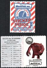 Monsters Inc Stickers Vintage Original Set of 20 Different Toys Cracker Jack picture