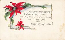 Merry Christmas Wishes, Joy & Gladness, Poinsettia Flowers, Vintage Postcard picture