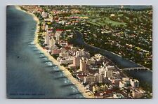 c1949 Linen Postcard Miami Beach FL Aerial Birds Eye View picture