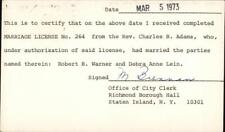 Postal Card 1973 Staten Island,NY Marriage License Acceptance Richmond County picture