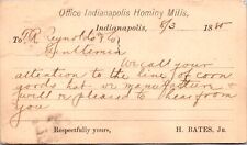 1885 Receipt Postcard Office Indianapolis Hominy Mills, Indiana picture