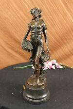 Hot Cast Bronze Thanksgiving Harvest Farmer Girl Statue Sculpture Figurine GIFT picture