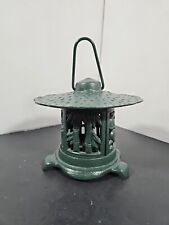 Vintage Japanese Style Pagoda Cast Iron Metal Round Asian Hanging Lantern Green picture