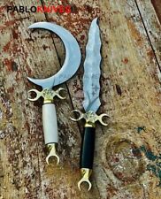 Handmade Damascus Druid's Crescent Moon Boline with Bone Handle for Ritual Work picture