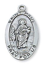 Saint Paul Sterling Silver Pandent 24 Inch Rhodium Plated Catholic Jewelry Chain picture