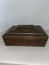 Rare Huntley & Palmers Biscuits Tin faux craved wood with Elephants & Lions picture