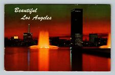 Los Angeles CA, Skyline At Night, California c1975 Vintage Postcard picture