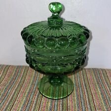Vintage Emerald Green Mosser Eye Winker Bubble Pedestal Compote Candy Dish picture