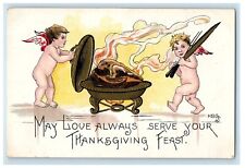 c1910's Thanksgiving Feast Bare Butt Cherubs Angel Cooking Turkey HBG Postcard picture