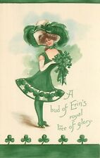 Embossed St. Patrick's Day Postcard Woman W/ Clovers Erin's Royal Tree L&E 2259 picture