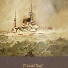 WW1 German battleship Imperial ship SMS Worth Marine Navy print original boat picture