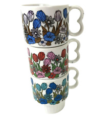 Vintage Coffee Tea Nesting Mugs Cups Floral Flowers Japan SI hippy retro cottage picture