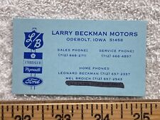 Vintage Business Card Larry Beckman Motors Odebolt Iowa Chrysler Plymouth Ford picture
