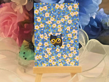 ACEO Original Cute Flower Cat 2 Acrylic 2.5" x 3.5" Jess-Sketch ATC OOAK picture