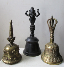 Lot of 3 Vintage Chinese INDIAN Ganesh Tibetan TIBET Vajra BRASS Bronze BELLS picture