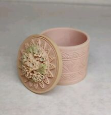Vintage Soapstone Pink Floral Trinket Box Jewelry Container Flowers Round picture