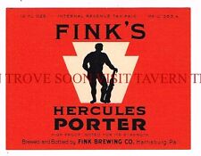 1930s Fink's Hercules Porter Beer Label Tavern Trove Harrisburg Pennsylvania picture