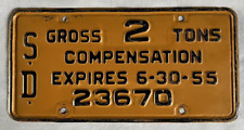 1955 South Dakota Gross 2 Tons Compensation License Plate (#23670) SD 6-30-55 picture