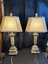Table Lamps 2 Venetian Gold Regency Column Lamps Resin Beige Shades 29 1/2