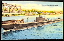 New London Connecticut Submarine 1940's Vintage Linen CT Postcard picture