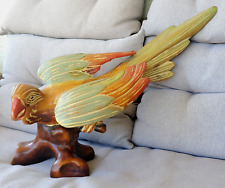 VINTAGE HAND-CARVED WOOD PARROT MACAW BIRD MID-CENTURY MODERN REGENCY SCULPTURE picture