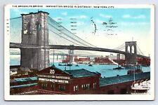 Postcard Brooklyn Bridge Manhattan Bridge in Distance New York City picture