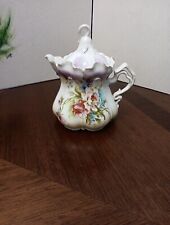 Antique RS Prussia??  Syrup Pitcher with Lid Pink Roses Scalloped Rim picture