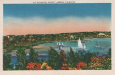 Beautiful Quisset Harbor Falmouth Massachusetts Sailboats Linen Vintage Postcard picture